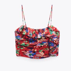 Zara Floral Ruffle Crop Tank Top NWT